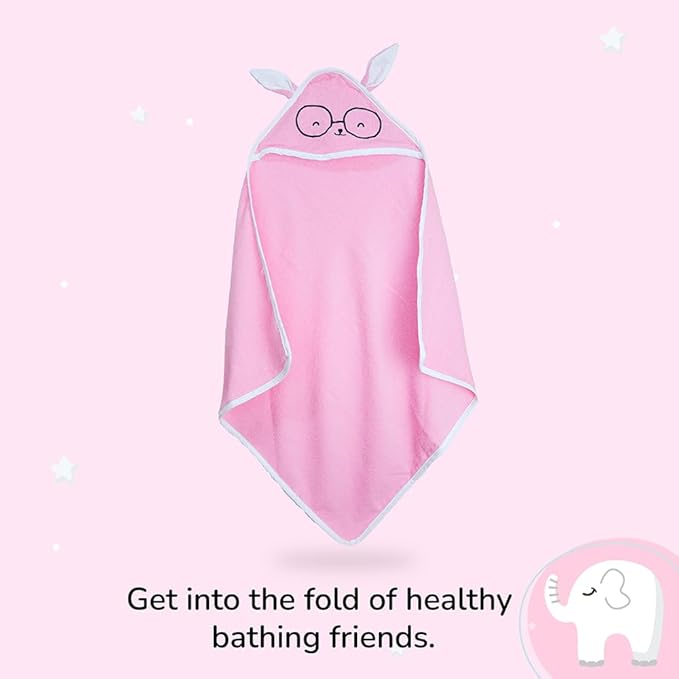 Tinylane 100% Cotton Terry Baby Hooded Towel for New Born, Super Soft Highly Absorbent, Size - 68 x 68cm, 0-2 Years (Pink Mauve)