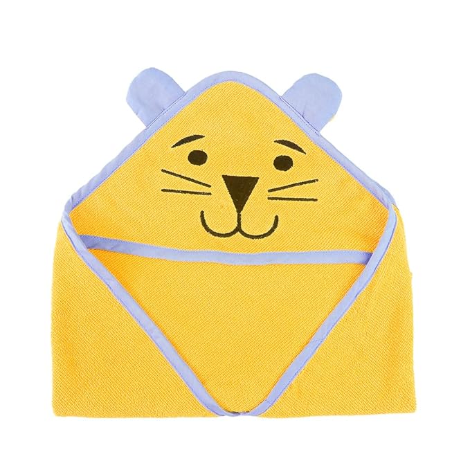 Tinylane 100% Cotton Terry Baby Hooded Towel for New Born, Super Soft Highly Absorbent, Size - 68 x 68cm, 0-2 Years (Yellow Bear)