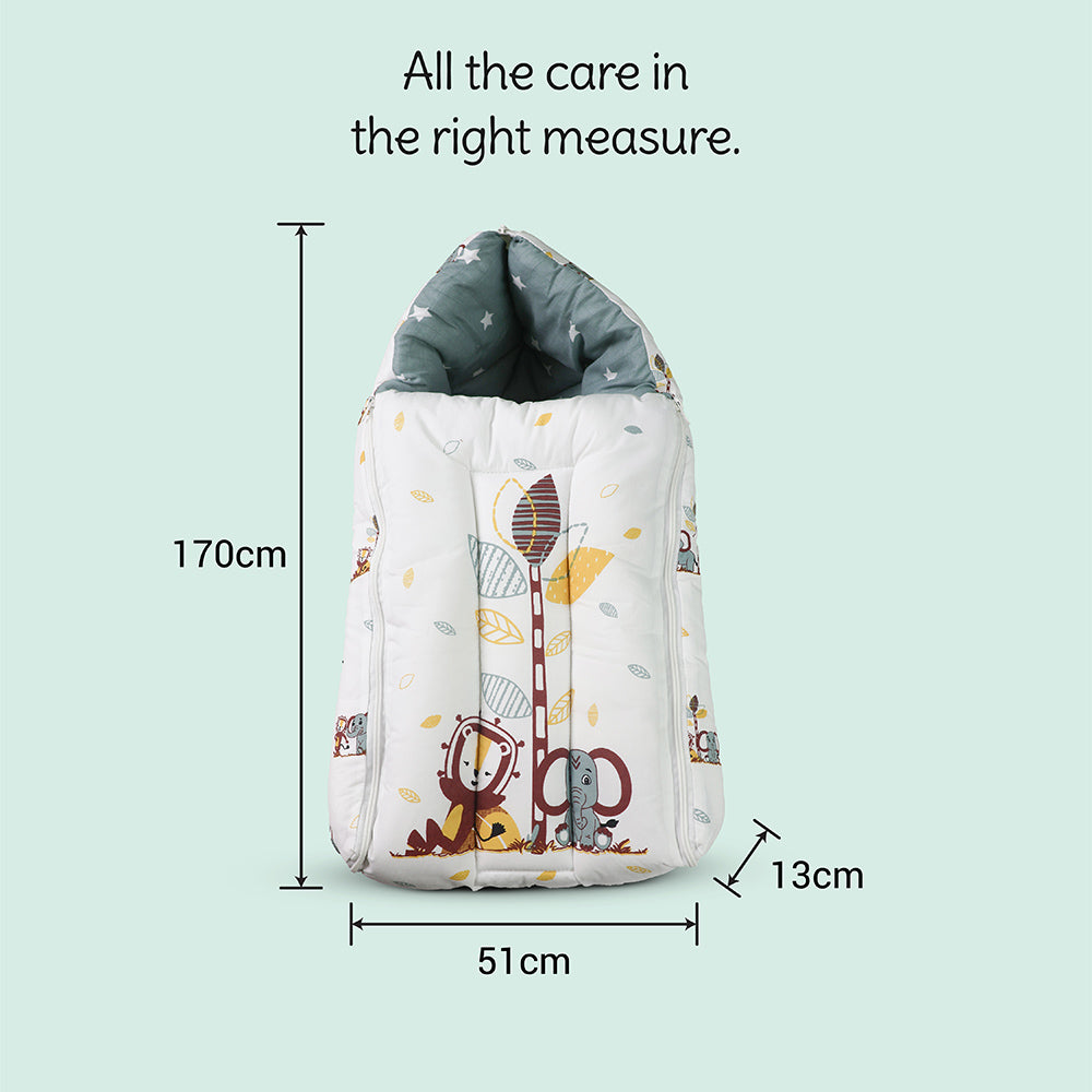 TINYLANE 3 in 1 Baby Sleeping Bag & Carry Nest for Newborn, Portable Bamboo Cotton for 0-6 Months Infants, Holding Set, Soft & Lightweight (Jungle Tribe)