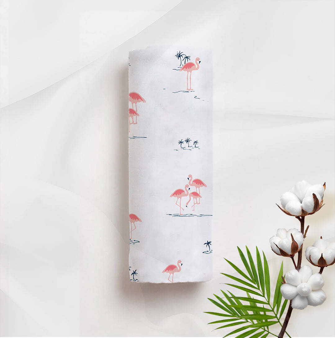 Fab Flamingo Organic Bamboo Baby Swaddle | 90 x 90 cm