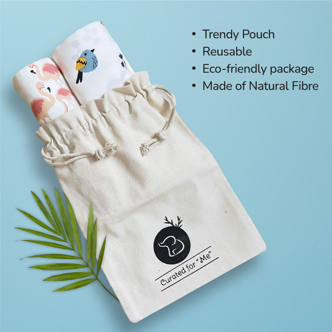 Fab Flamingo & Tweeting Bird Bamboo Swaddle Set | Pack Of 2  | 90 x 90 cm