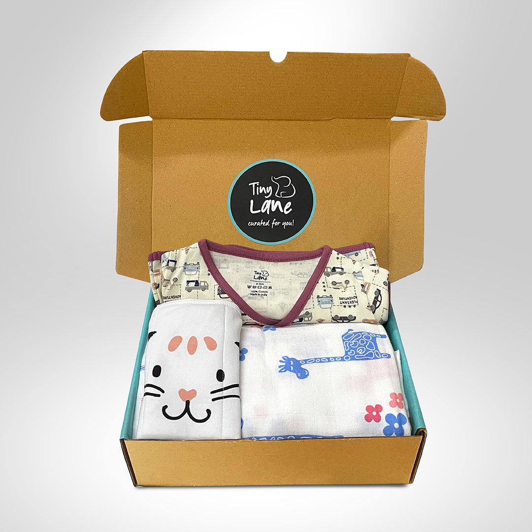 Trio Pretty Gift Set- Swaddles+Jhabla+Nappy