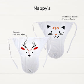 Neonatal Essentials - (set of 7)  variant  2: Onesie - 1 Animal face + 2 Nappy +1 Animal CBM +1 animal bib+ Purple Dry ma