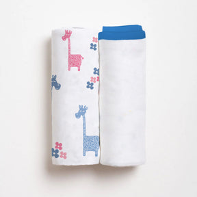 Lanky Giraffe & Classic White Baby Swaddle Set | Pack Of 2  | 90 x 90 cm