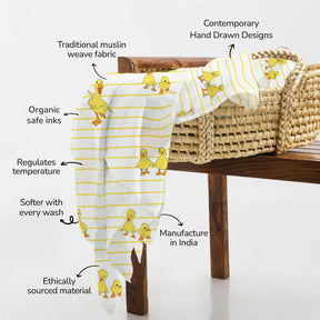 Dancing Duck Organic Bamboo Baby Swaddle | 90 x 90 cm