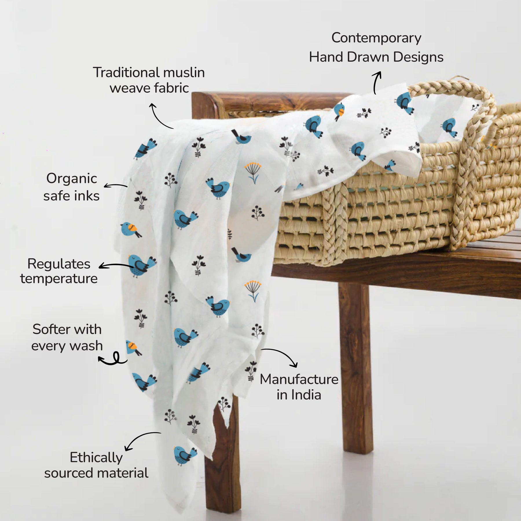 Savana Bamboo Swaddle Set | Pack Of 3  | 90 x 90 cm