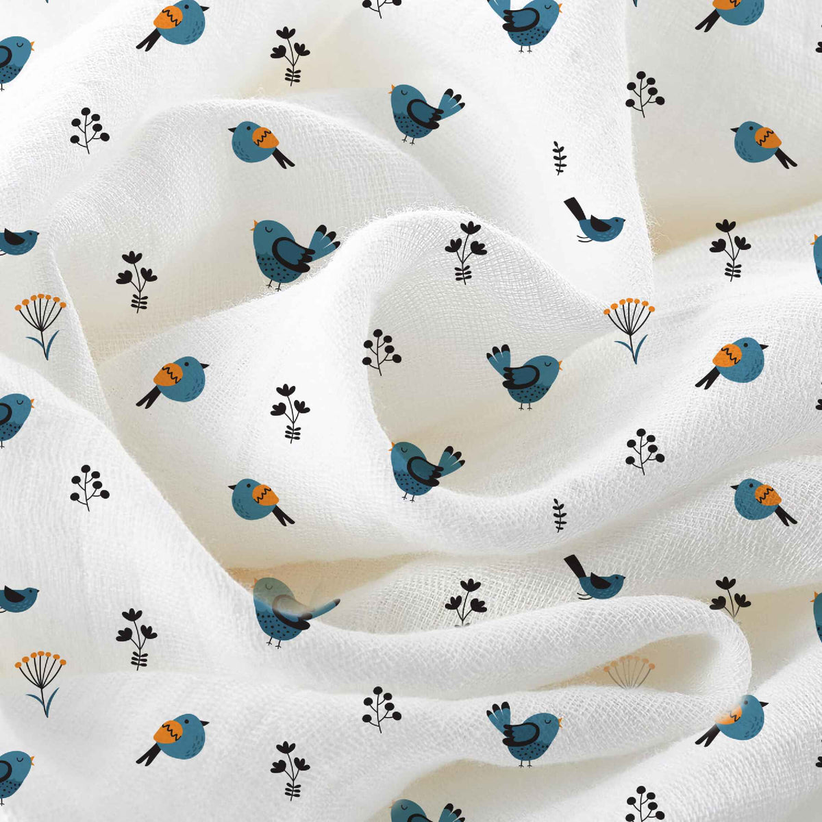 Tweeting Bird & Classic White Baby Swaddle Set | Pack Of 2 | 90 x 90 cm