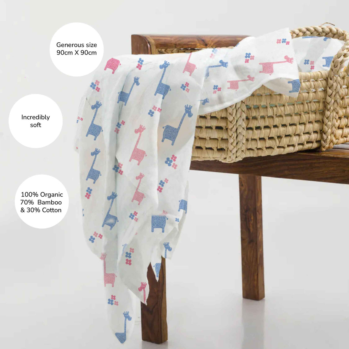 Lanky Giraffe & Classic White Baby Swaddle Set | Pack Of 2  | 90 x 90 cm