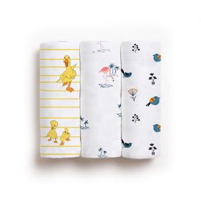 Bird+Duck+Flamingo Baby Swaddle Set | Pack Of 3 | 90 X 90 cm