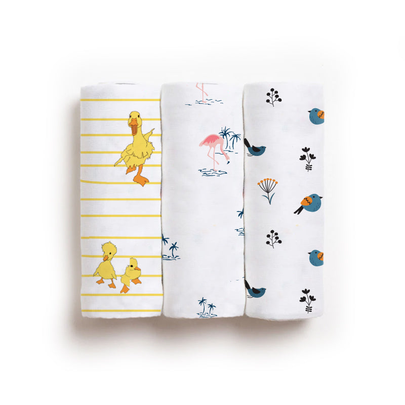 Bird+Duck+Flamingo Baby Swaddle Set | Pack Of 3 | 90 X 90 cm